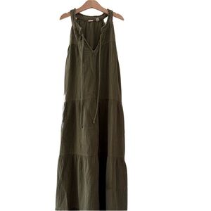 Tahari Cotton Gauze Tiered Maxi Dress S Olive Green